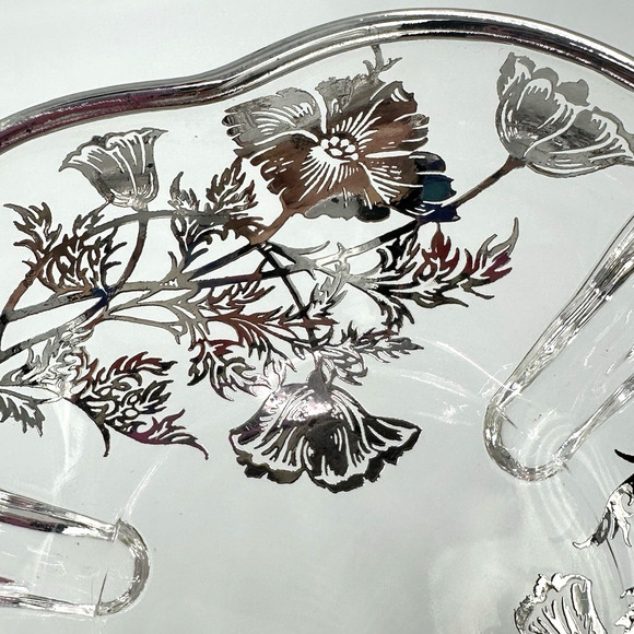 Vintage 50s Silver City Sterling Overlay Poppy Floral Serving Platter Candy Dish - Picture 8 of 13